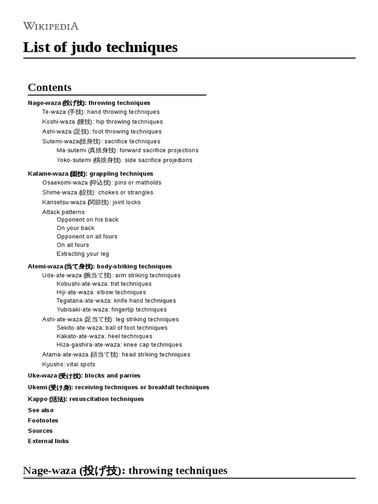 List of Judo Techniques PDF Judo Gendai Budo