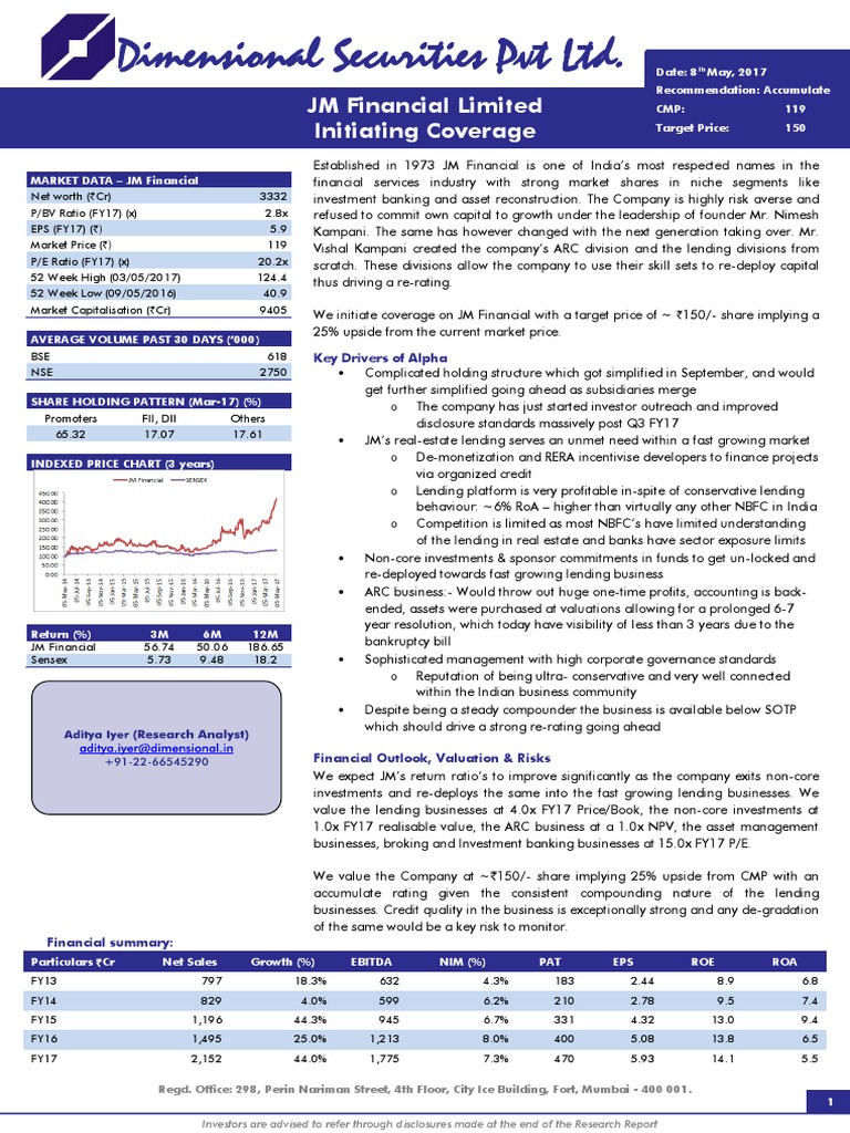 JM Financial Coverage Initiation Report | PDF | Investing | Valuation ...