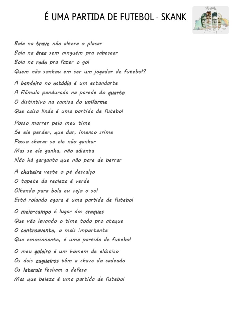 Atividade de Musica e Uma Partida de Futebol Compreensao de Texto Letra de  Cancao - 81936