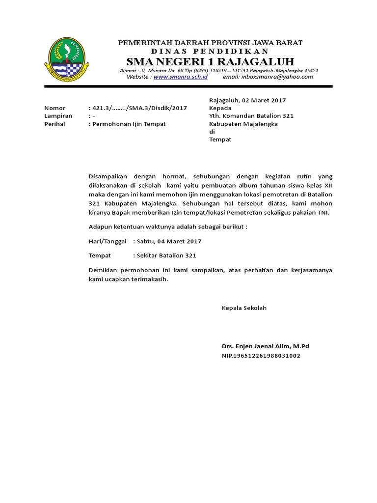 Surat Permohonan Ijin Lokasi Pemotretan