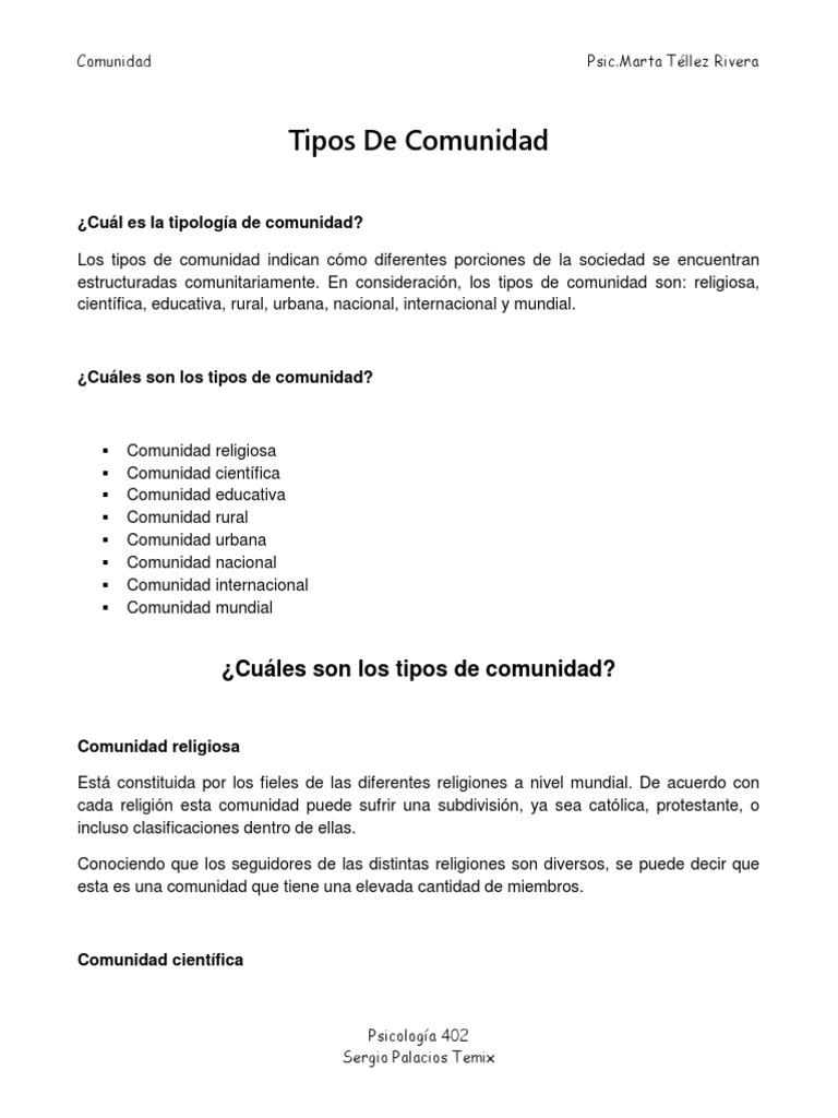 Tipos de Comunidades Sociales | PDF | Área rural | Ciudad