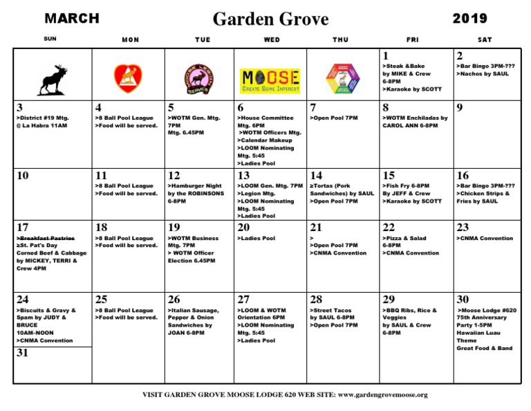Calendar March 2019 PDF Meat Food And Drink