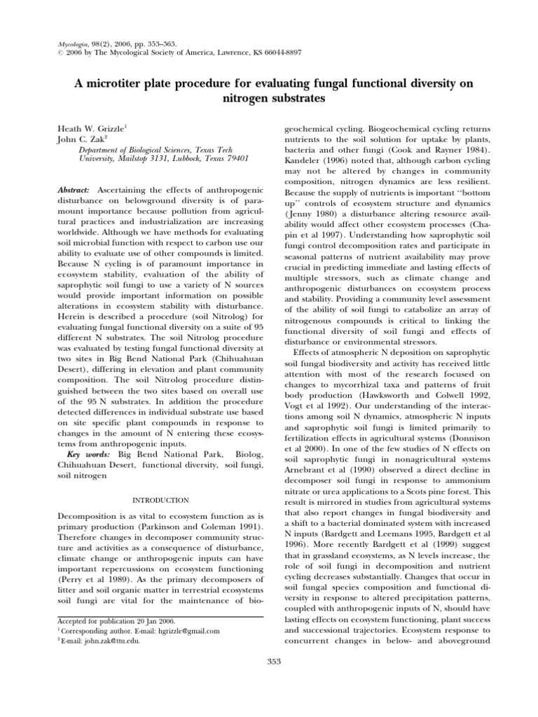 A Microtiter Plate Procedure for Evaluating Fungal Functional Diversity