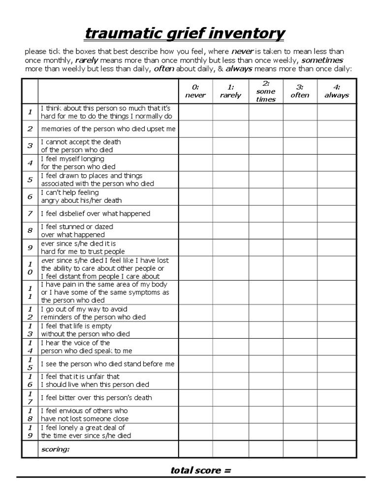 Traumatic Grief Inventory Assessment | PDF | Grief | Psychological Trauma