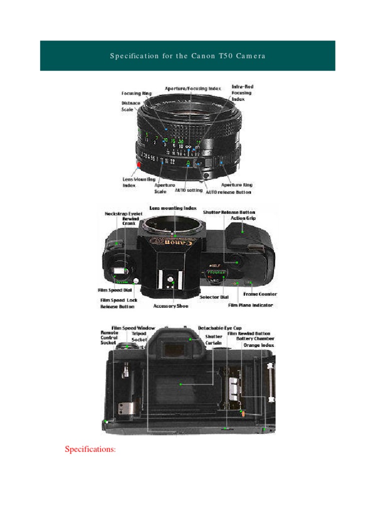 Canon T50 Specification | PDF | Single Lens Reflex Camera | Camera