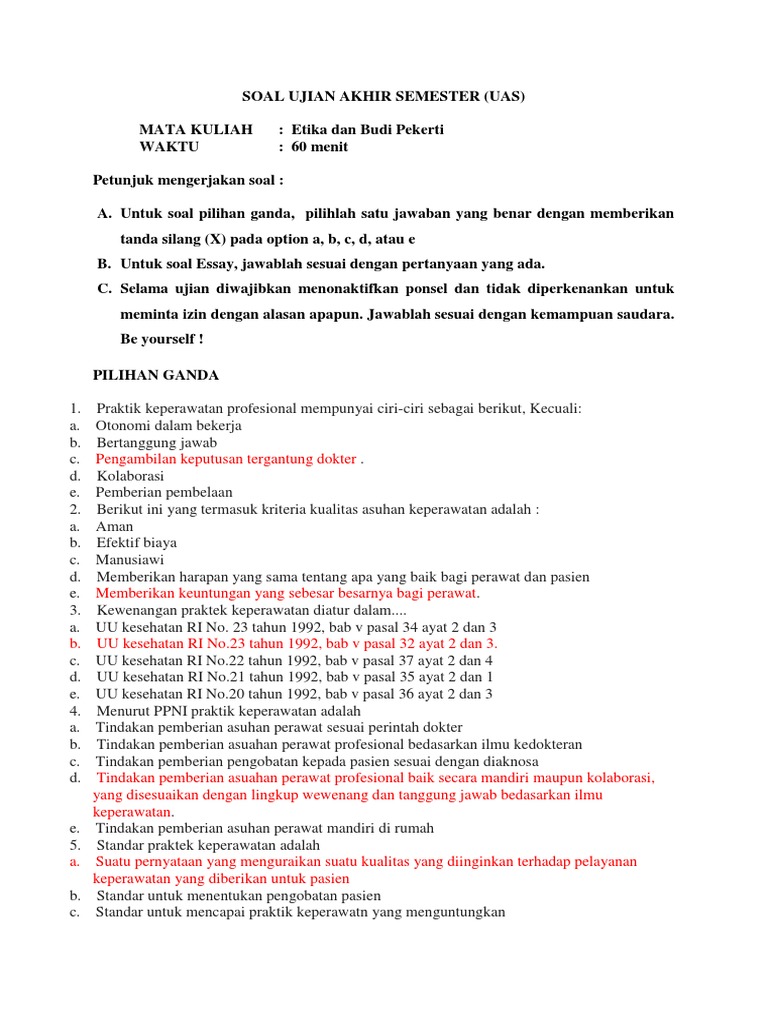 Soal Uas Etika Dan Budi Pekerti