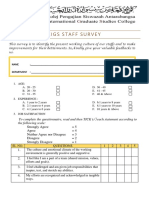 Kigs Staff Survey: To Complete The Questionnaire, Read and Then TICK (Each Statement According To The Following Scale