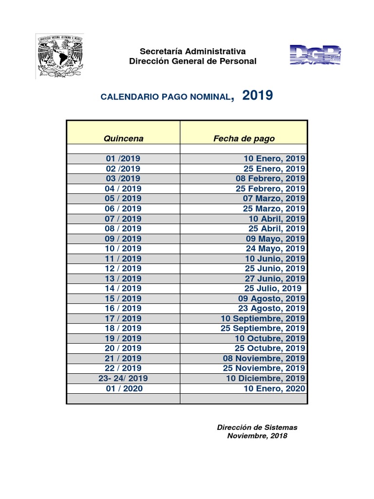 CALENDARIO DE PAGO SEP
