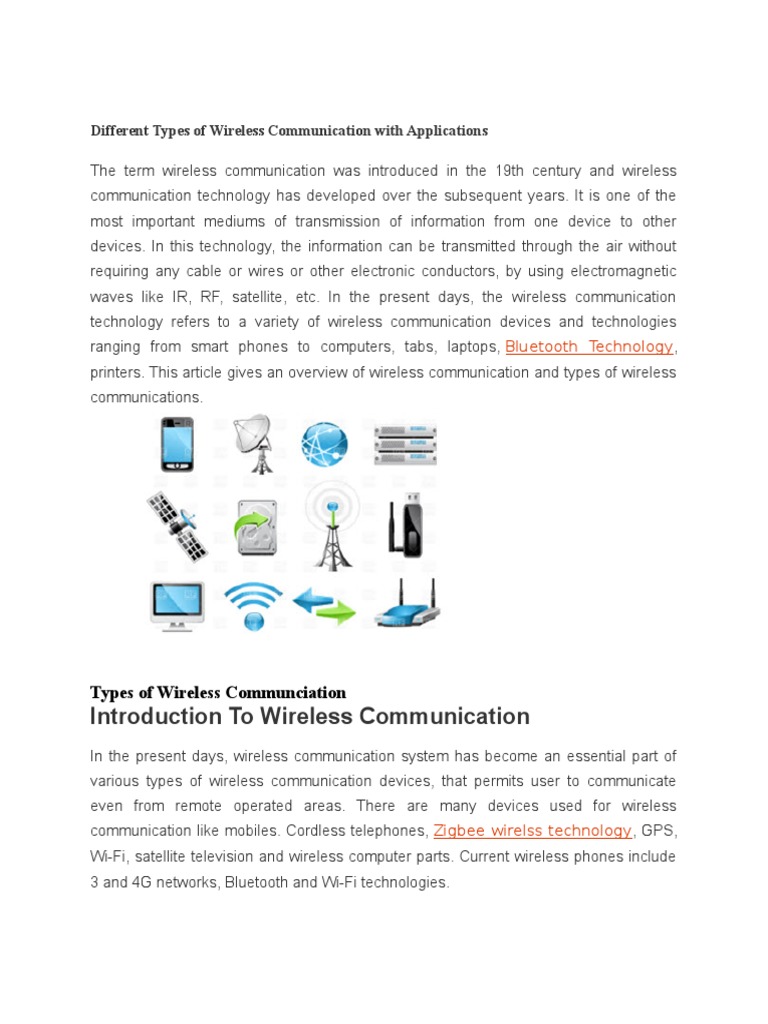 Different Types of Wireless Communication With Applications | PDF ...