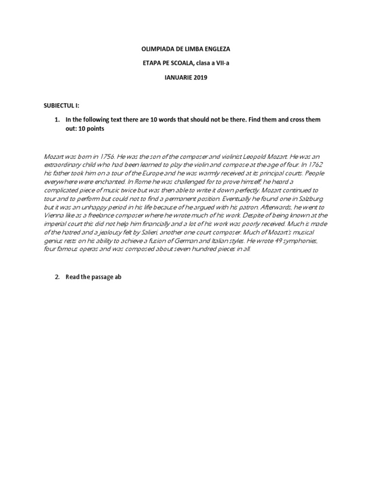 Olimpiada de Limba Engleza Docx. A7a PDF