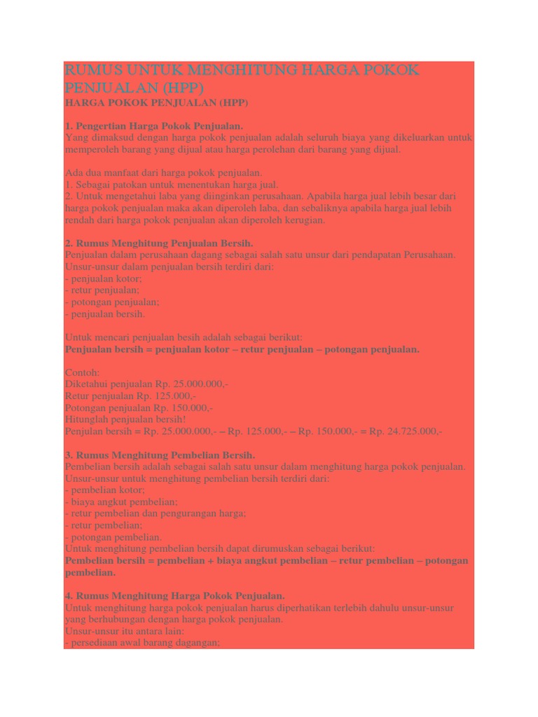 Rumus Untuk Menghitung Harga Pokok Penjualan Docx