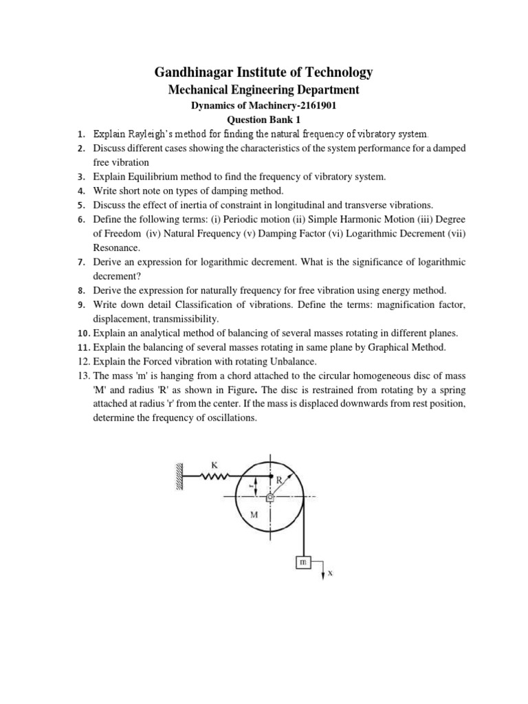 5 Question Bank 1 DOM 2161901 Even 2019 PDF Oscillation Motion