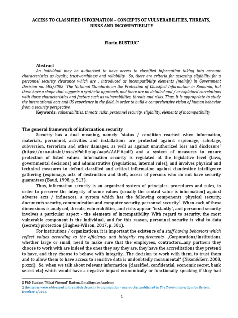 Access Criteria for Classified Information | PDF | Vulnerability ...