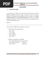 Customer Satisfaction With Railway Questionnaire