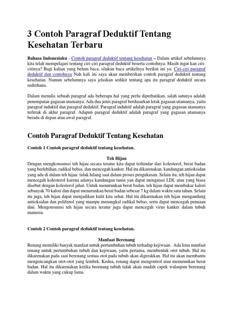 Contoh Paragraf Deduktif Kesehatan | PDF