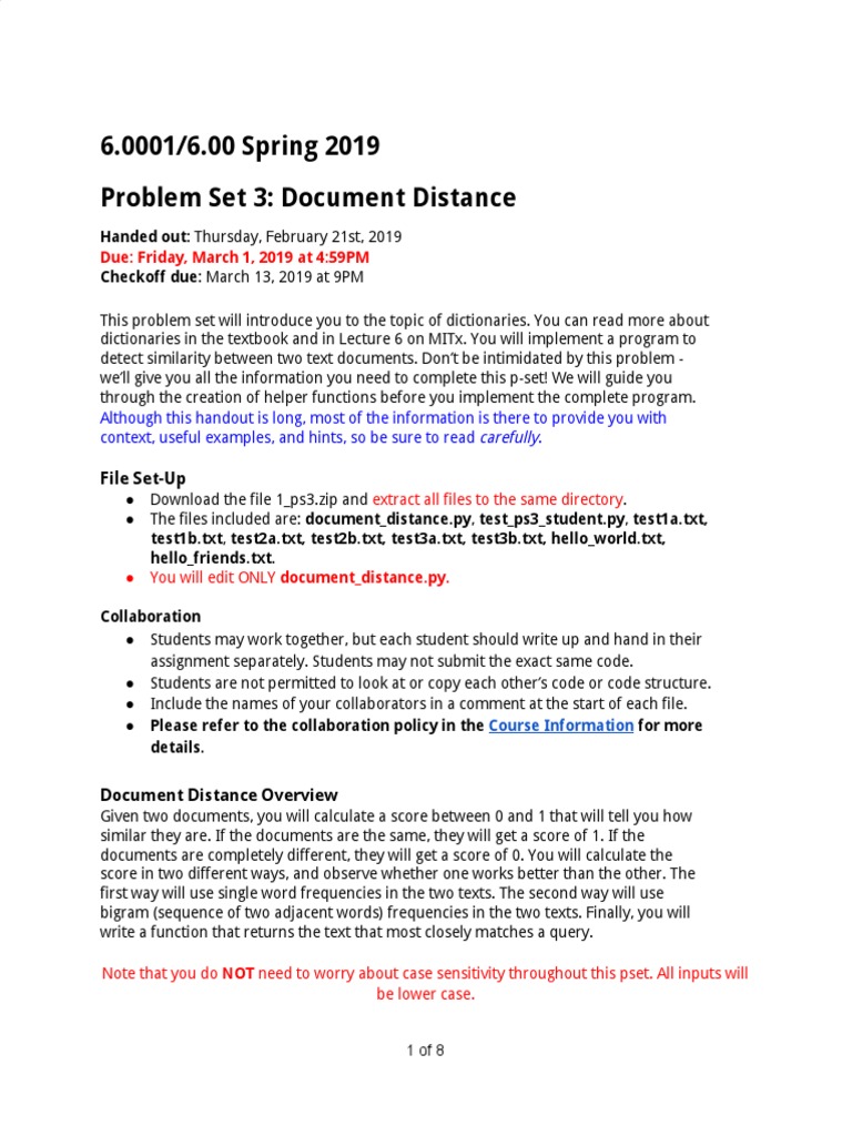 Document Distance Problem Set Guide | PDF | Filename | Computer Data
