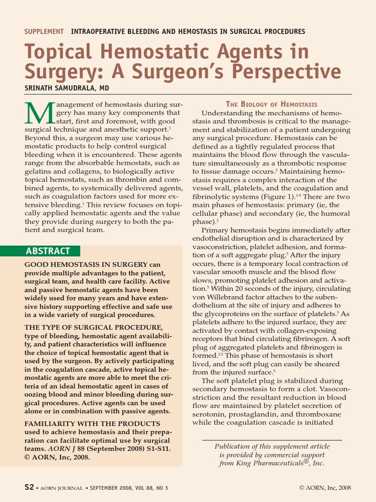 Topical Hemostatic Agents in Surgery PDF | PDF | Hemostasis | Coagulation