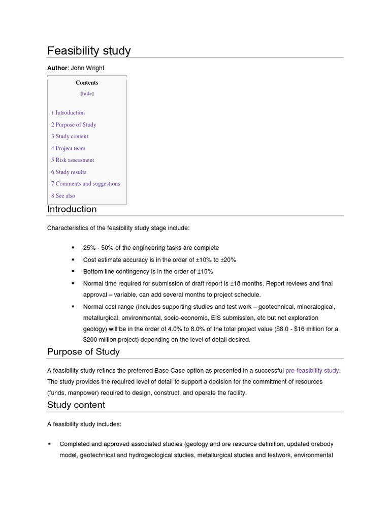 Feasibility Study: Author: John Wright | PDF | Feasibility Study | Risk
