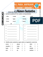 Ficha de Genero y Numero Del Sustantivo para Segundo de Primaria