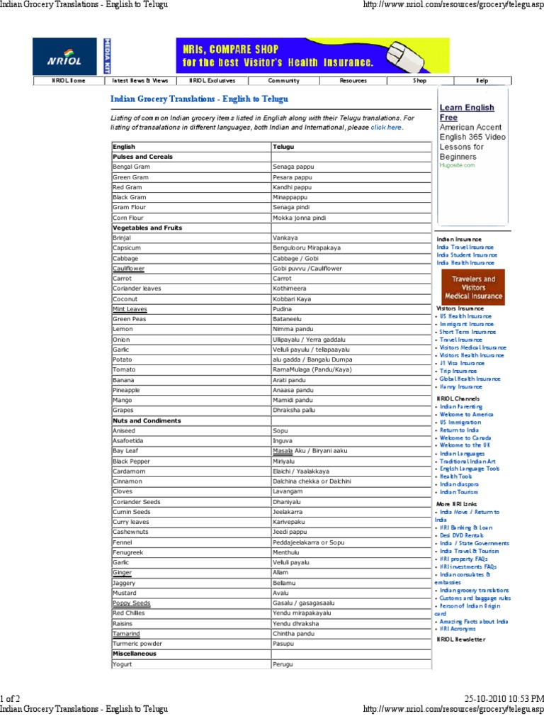 indian grocery translations telugu pdf curry cuisine