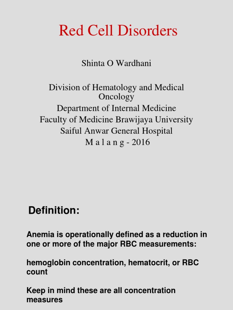9a. Red Cell Disorders | PDF | Anemia | Red Blood Cell
