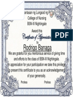 Certificate of Appreciation: Rodrigo Banaga