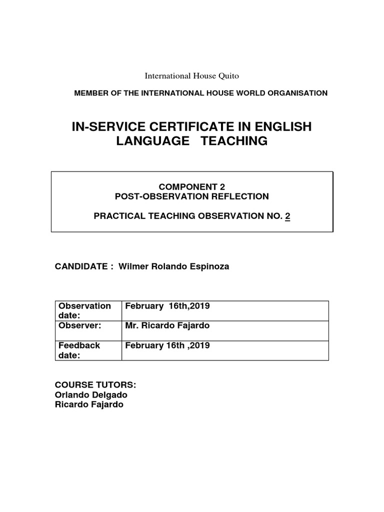 Post-Observation Reflection on ESL Teaching | PDF | Attention | Learning