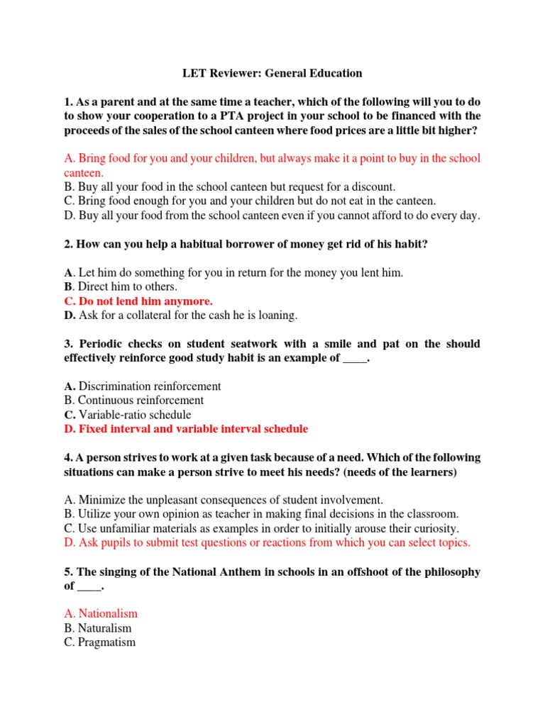 LET Reviewer for General Education | PDF | Teachers | Test (Assessment)