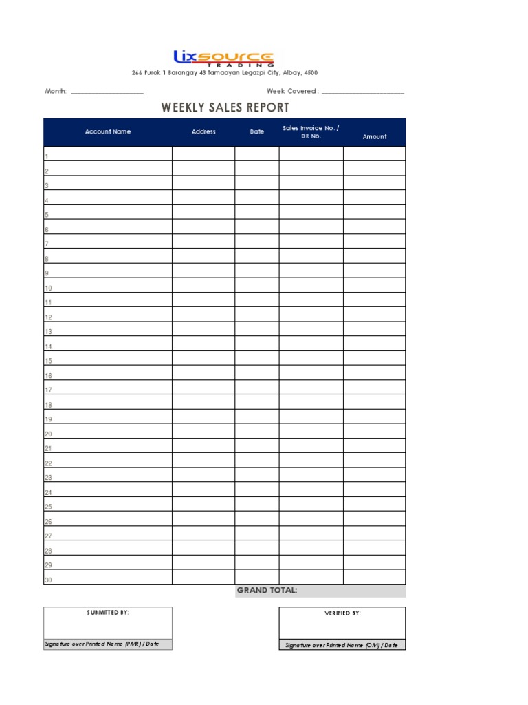 Weekly Sales Report Template | PDF