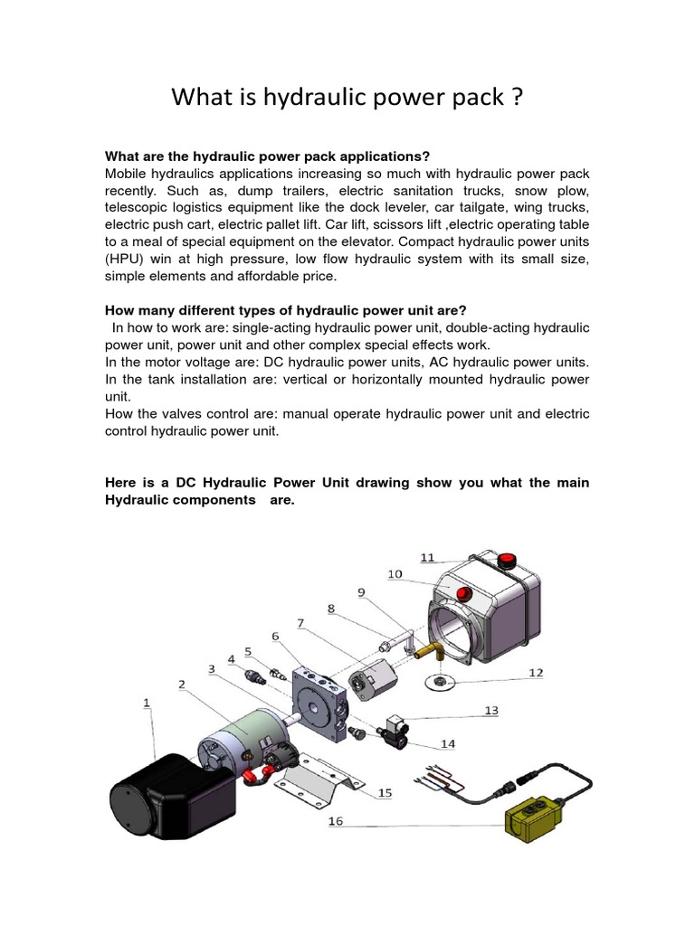 Hydraulic Power Pack Overview and Parts | PDF | Valve | Electric Motor