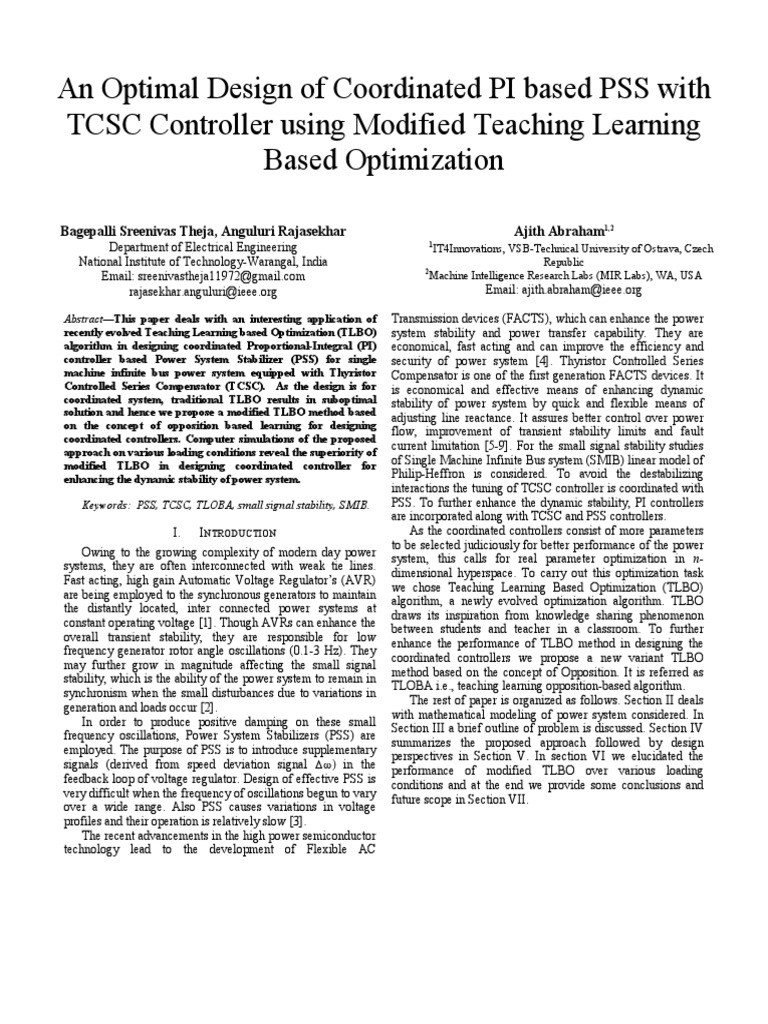Coordinated PI PSS Design with TCSC Optimization | PDF | Electric Power ...