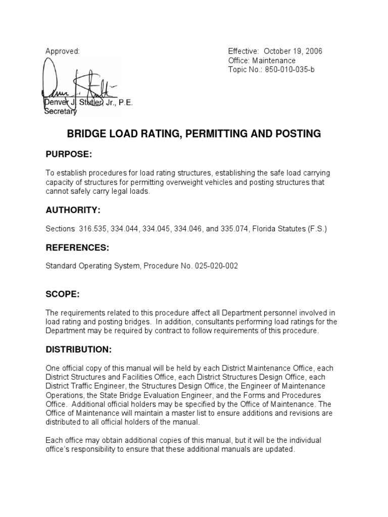 Bridge Load Rating, Permitting and Posting PDF Structural Load