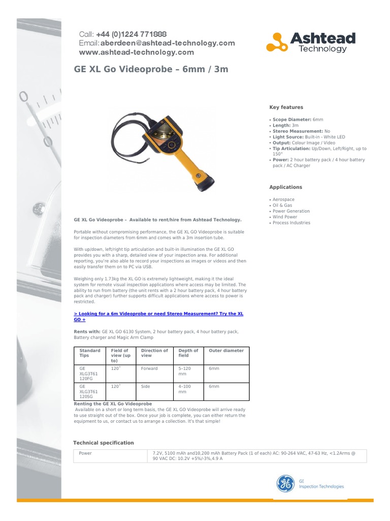 Ge XL Go Videoprobe Borescope Inspection System 3m 6m X 6mm PDF