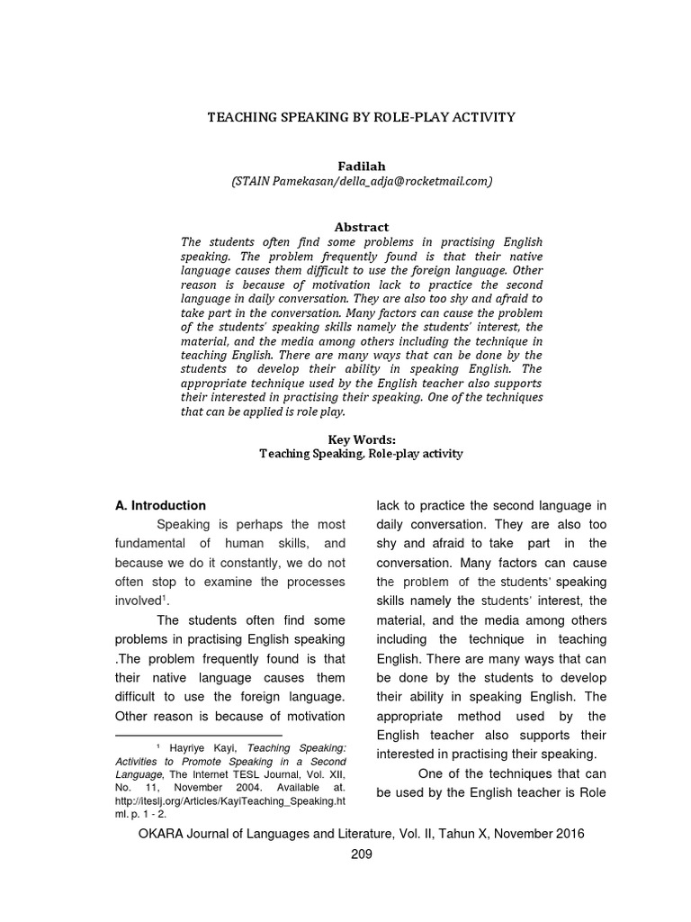 2 Improving The Students'Speaking Ability Through The Use of Role ...