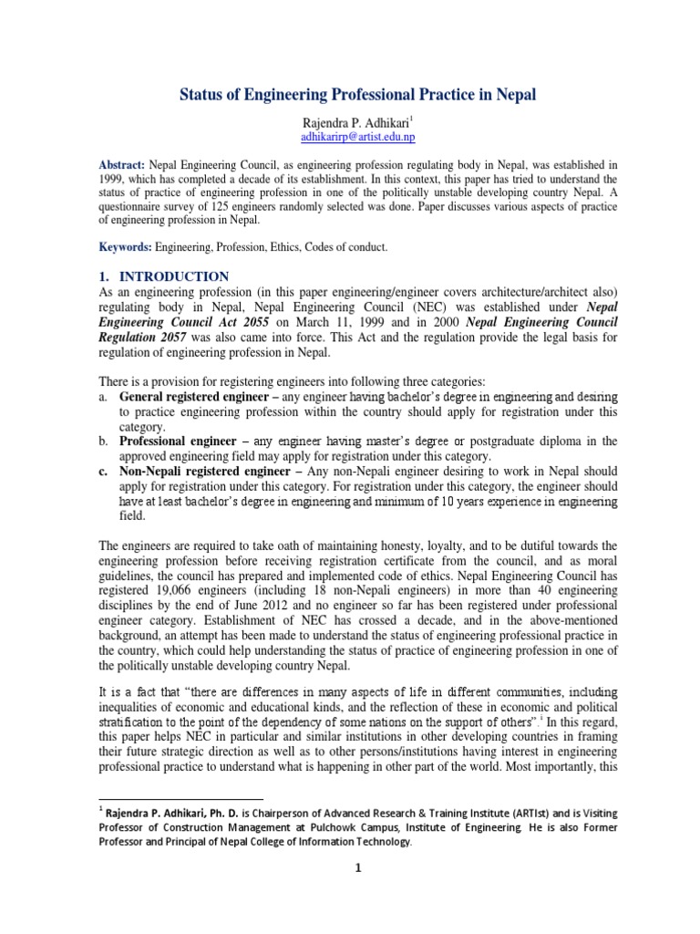 Engineering Practice Status in Nepal | PDF | Profession | Engineering