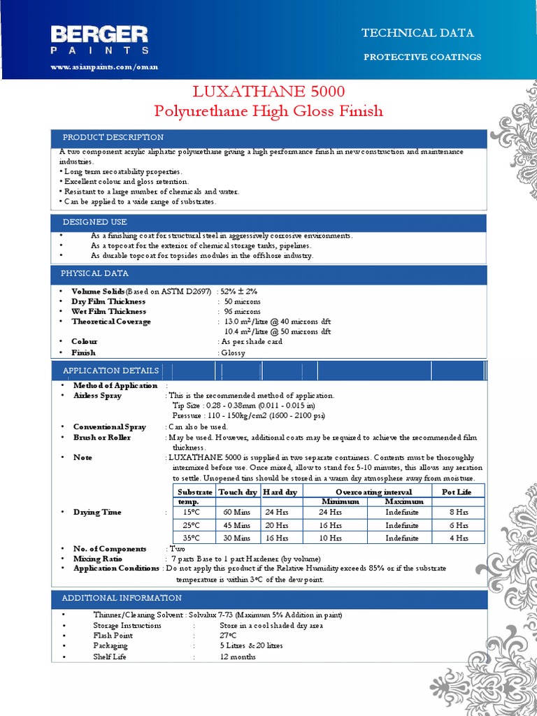 Luxathane 5000 Polyurethane High Gloss Finish Technical Data PDF