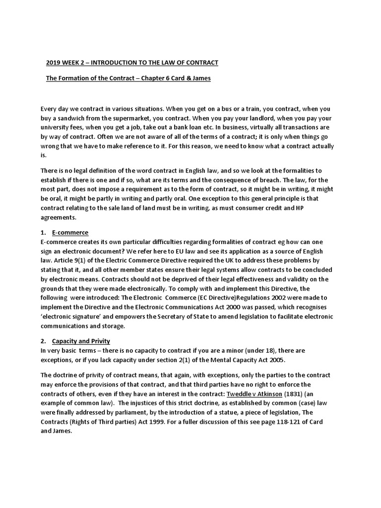 2019 WEEK TWO - Contract Formation | PDF | Offer And Acceptance ...