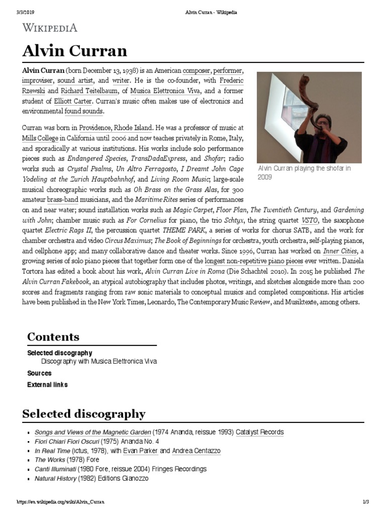 Alvin Curran Wikipedia PDF PDF Musical Compositions Classical Music