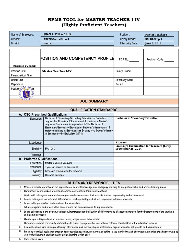 Rpms Tool | PDF | Teachers | Academic Degree