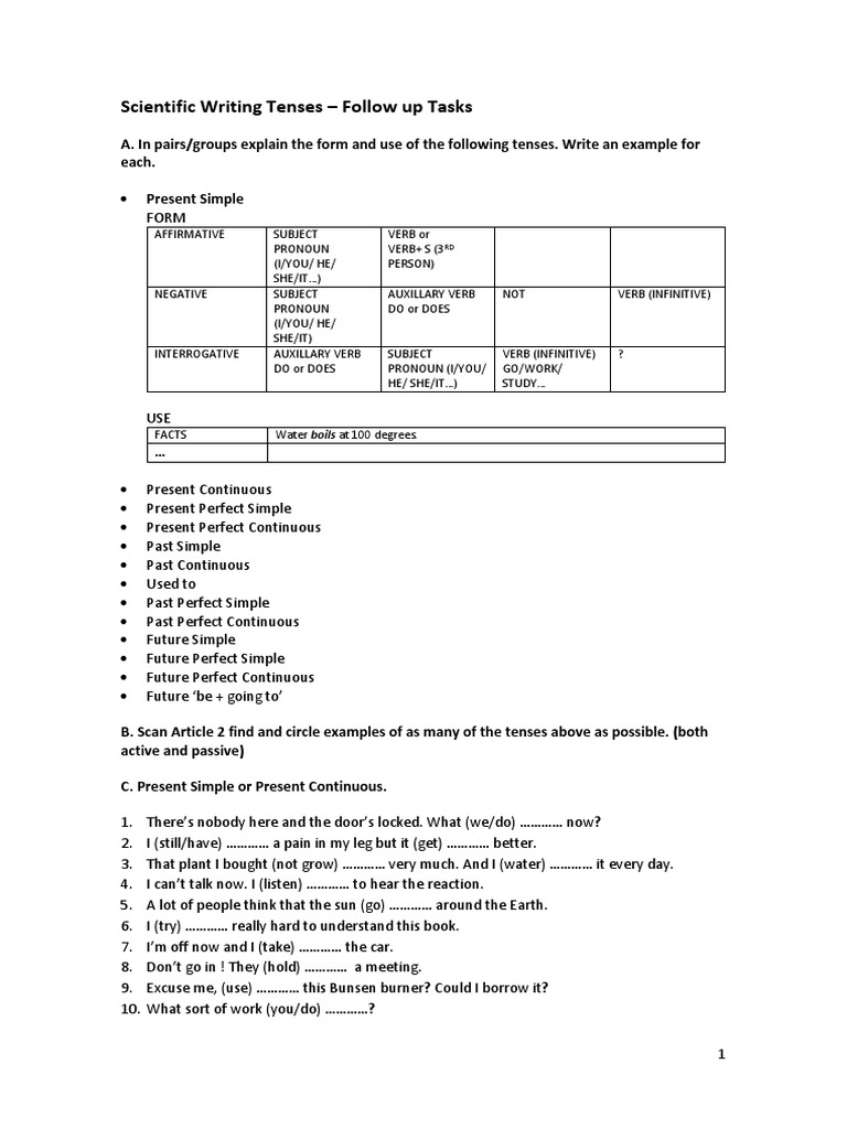 Scientific Writing: Verb Tenses Guide | PDF | Syntactic Relationships ...