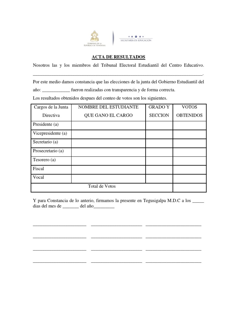 Acta de Resultados PDF Elecciones Votación