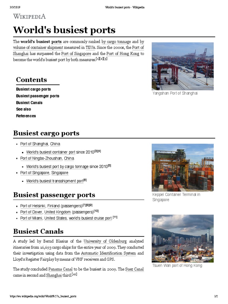 World's Busiest Ports - Wikipedia | PDF | Port | Shipping