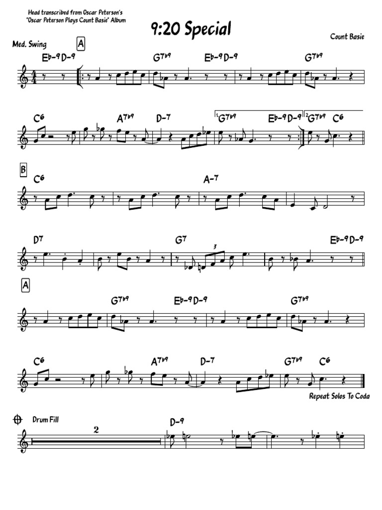 9 Special Lead Sheet By Count Basie