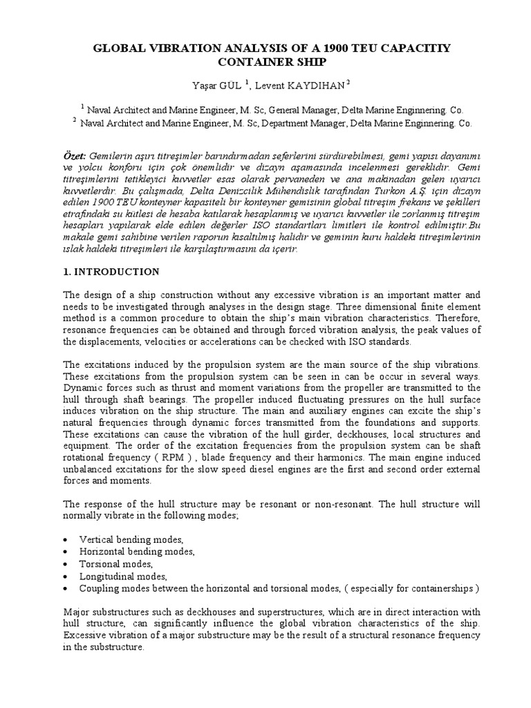 Global Vibration Analysis of 1900 TEU Ship | PDF | Normal Mode | Propeller