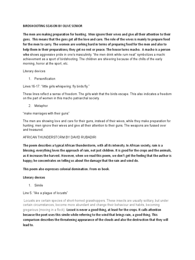 Birdshooting Season by Olive Senior | Machismo | Poetry