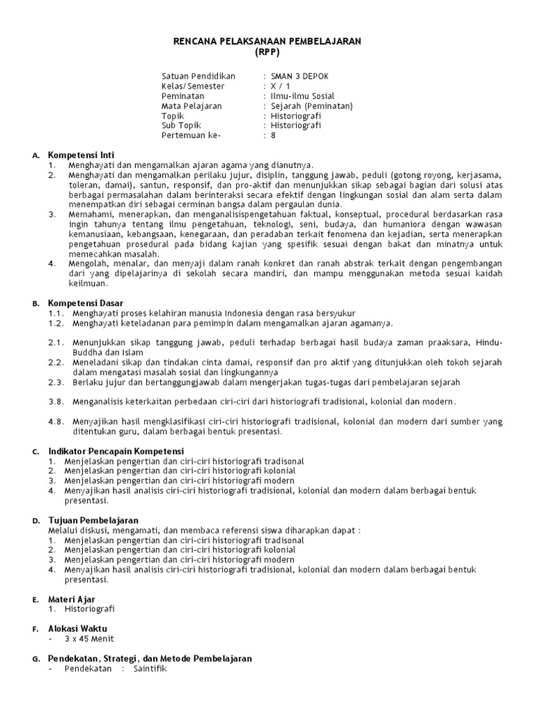 Rpp Pertemuan 8 Historiografi