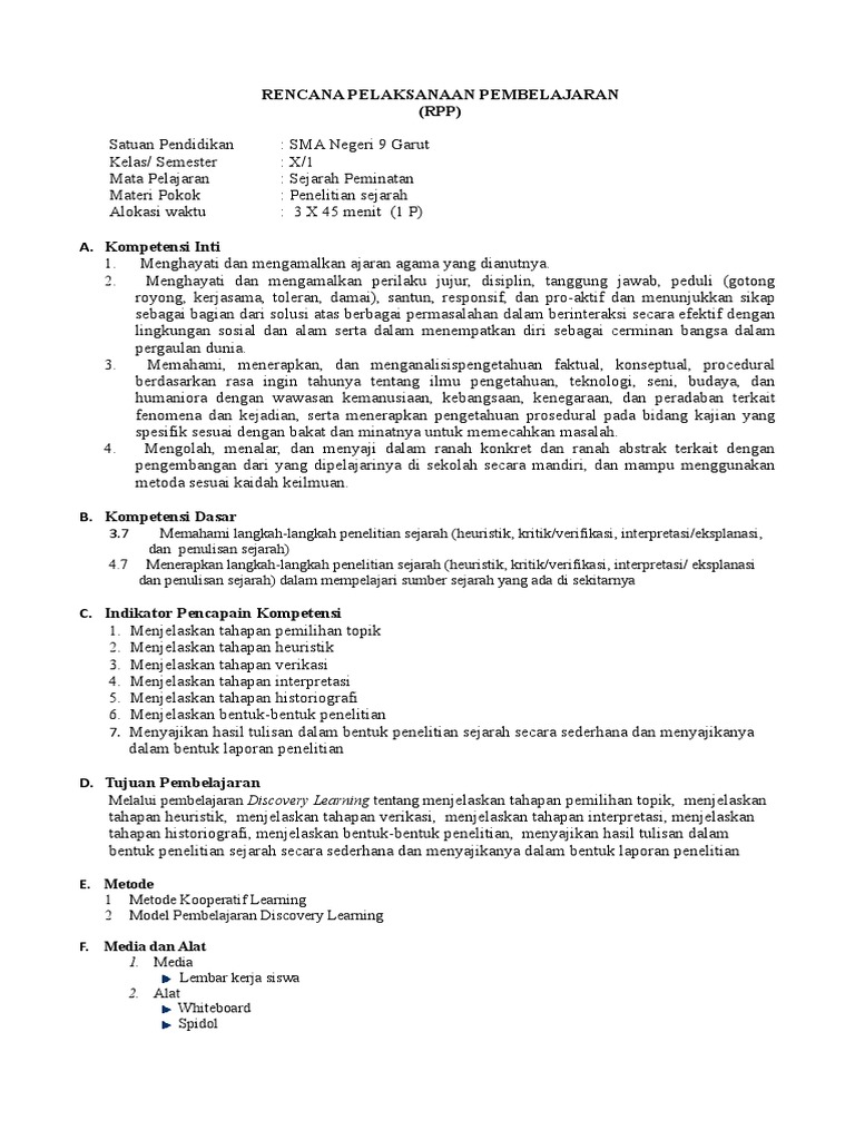 Rpp Penelitian Sejarah
