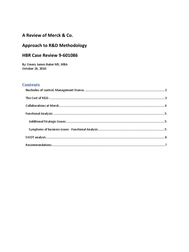 HBR Case Review Merck R&D 2010 | PDF | Merck & Co. | Mergers And ...