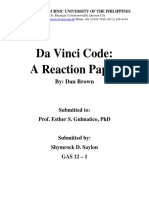 Da Vinci Code: A Reaction Paper: By: Dan Brown