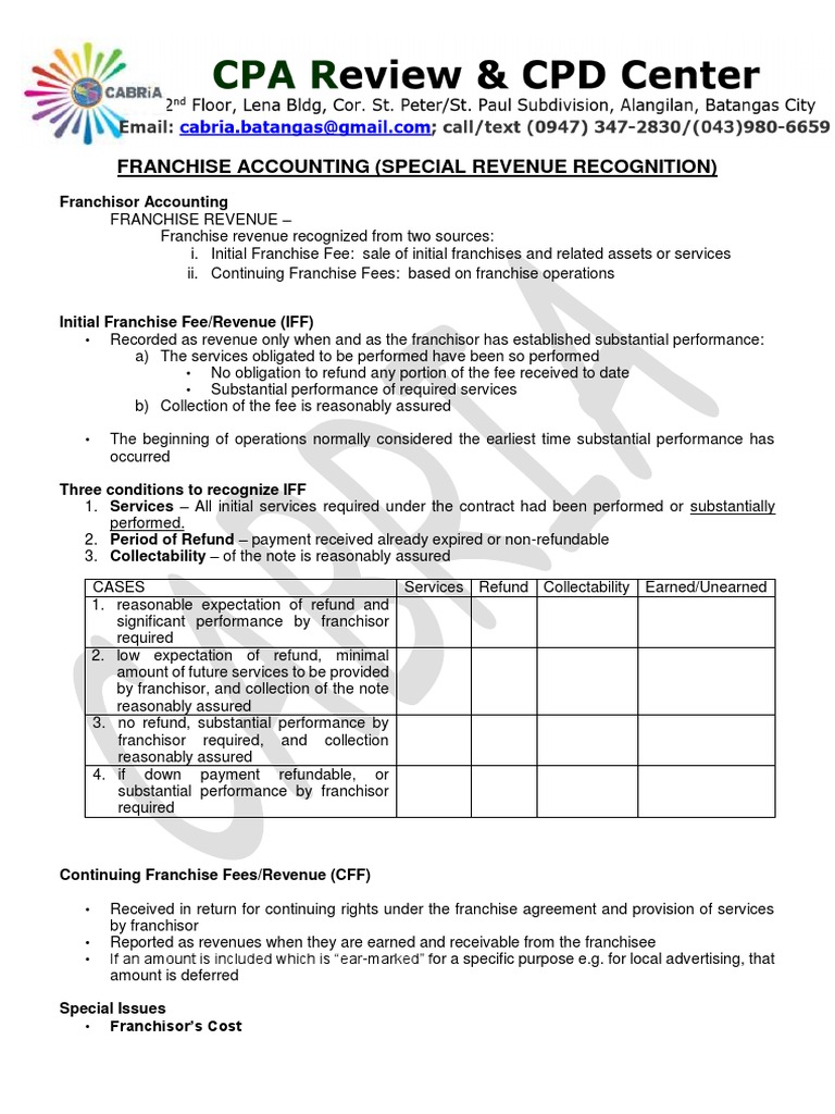 Franchise Accounting Revenue Recognition Guide | PDF | Franchising ...